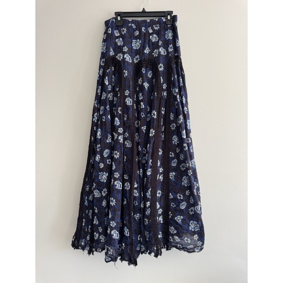 Free People Zoe Blue Floral Lace Boho Maxi XS Extra Small Western Flowy Skirt - Picture 4 of 6